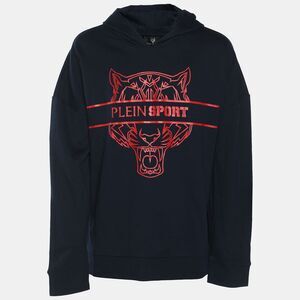 Plein Sport Navy Blue Jersey Tiger Print Hoodie L